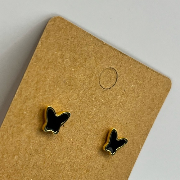 Black and gold color butterfly stud earrings - Picture 3 of 3